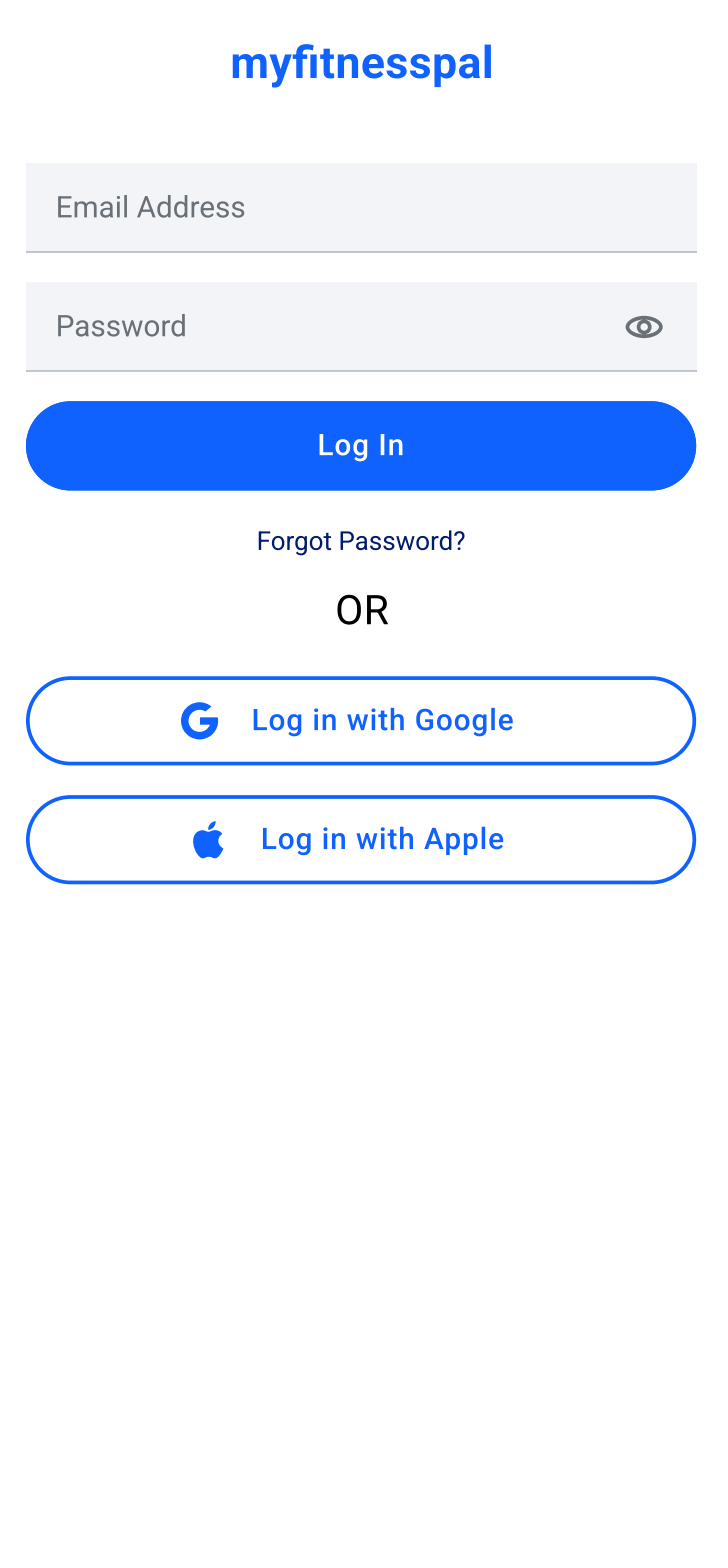 MyFitnessPal redesigned login screen