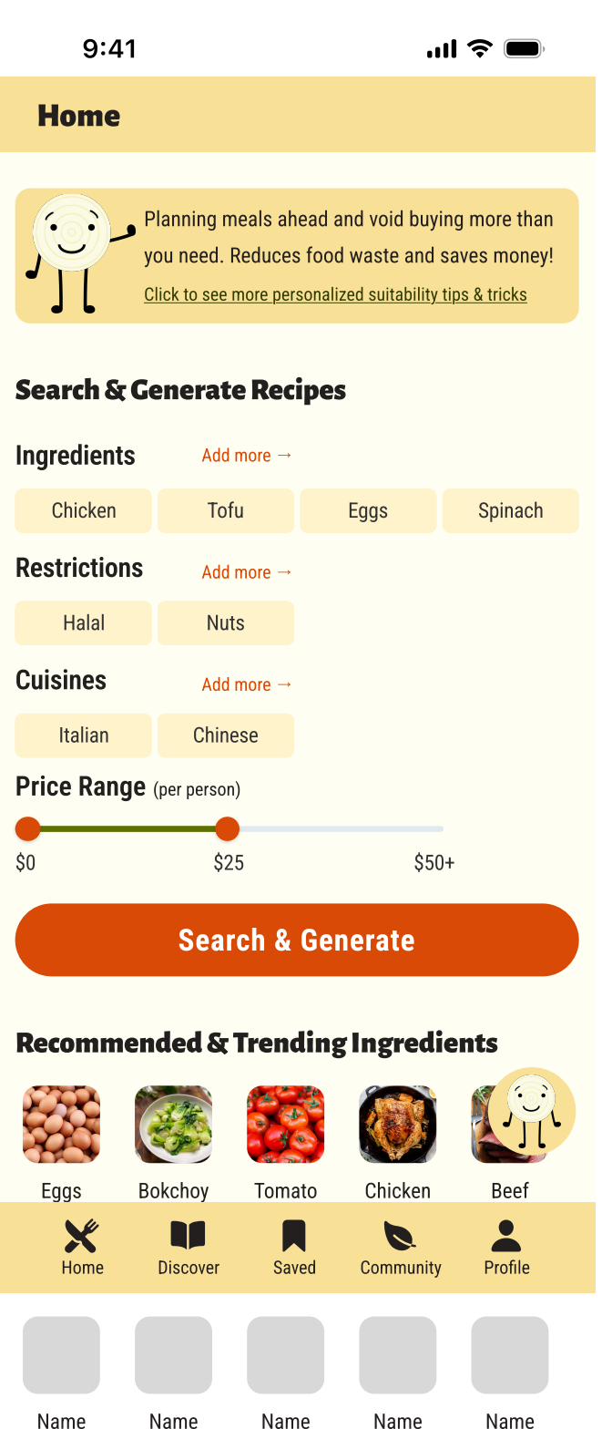 Savor home screen with ingredient search