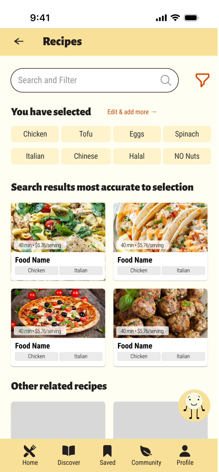 Savor recipe results screen