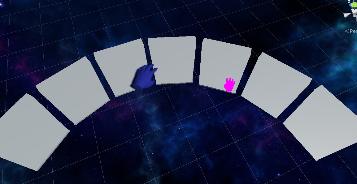 Untextured piano keys with ghost VR hand models testing controller tracking